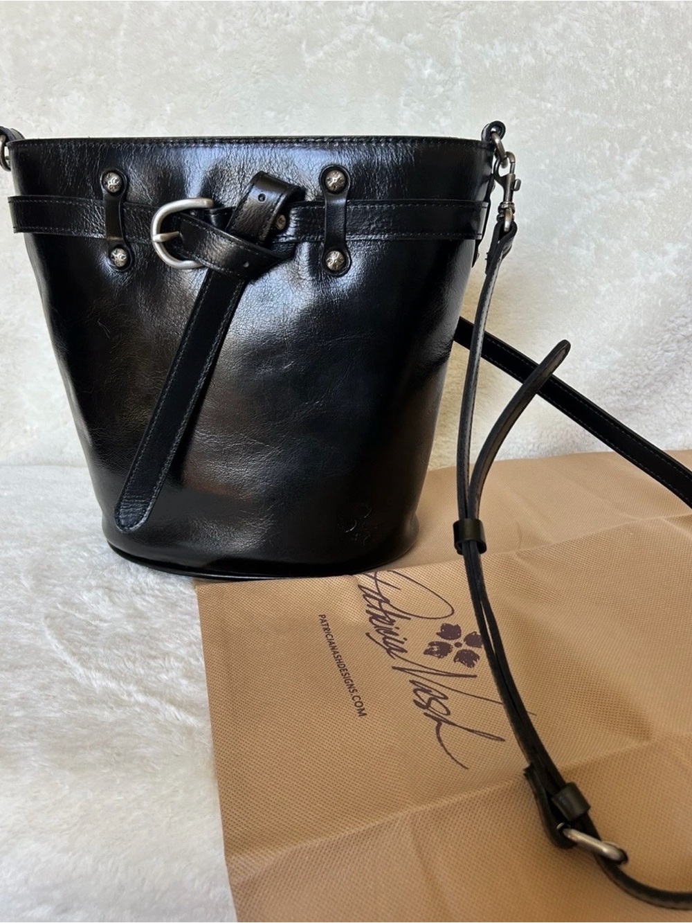 Patricia Nash Black Leather Knot-Detail Bucket Crossbody